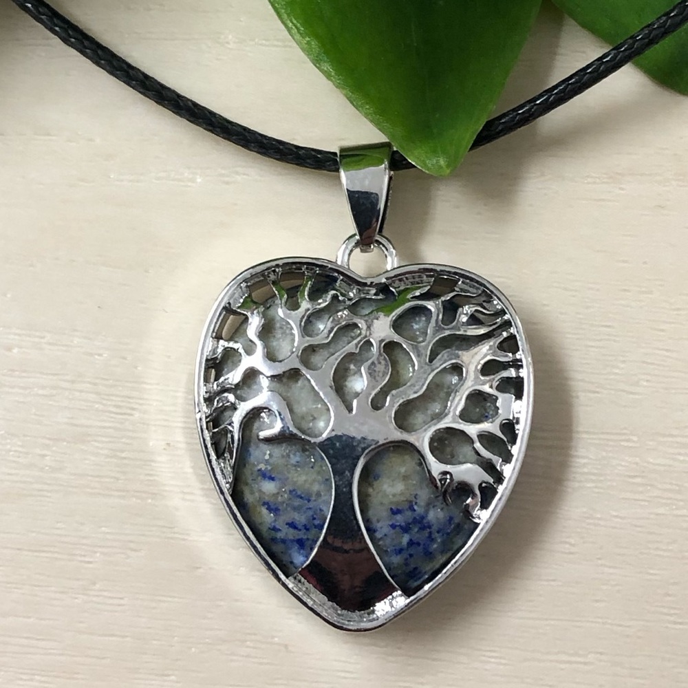Sodalite Natural Gemstone Tree Of Life Heart Pendant Gemstone Necklace